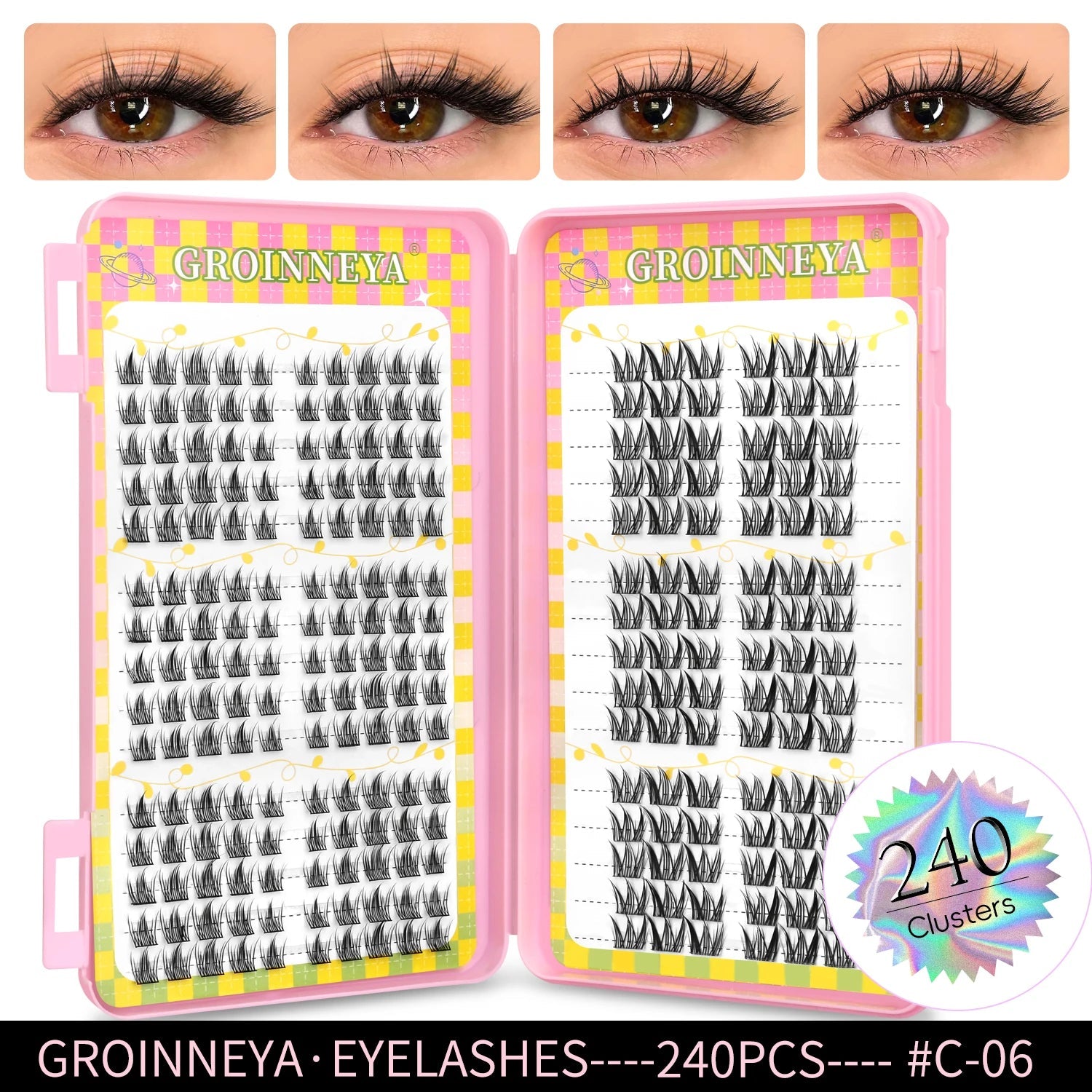 GROINNEYA Eyelashes Clusters 320 pcs Natural Eyelash extension Cluster Lashes Volume Mixed Tray Lashes Cluster Natural Lashes RELUX.STORE