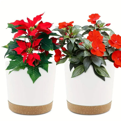 2pcs, 4.7nch Flower Pot Set, Indoor Plant Pots With Drainage Holes And Removable Base, Outdoor Garden Flower Pots Saucer Style M
