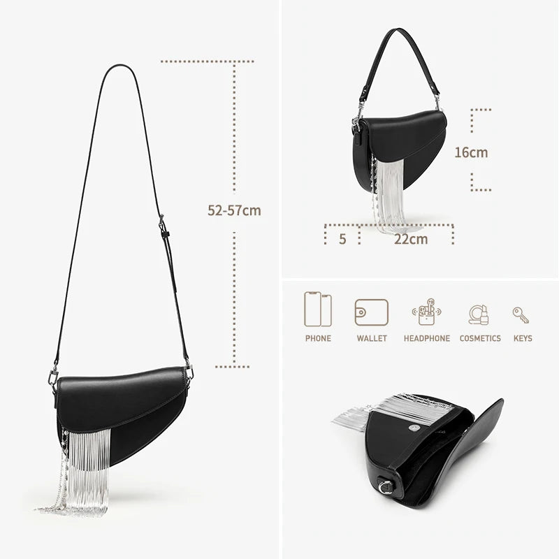 BAFELLI 2025 NEW LUXURY WOMAN BAGS LEATHER STYLISH INDIVIDUALITY FASHION TASSELS PURSE SHOULDER CROSSBODY HANDBAGS FEMALE SADDLE RELUX.STORE