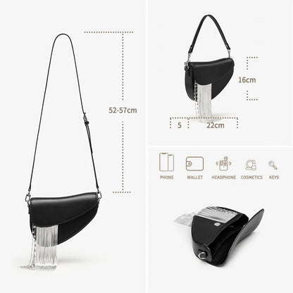 BAFELLI 2025 NEW LUXURY WOMAN BAGS LEATHER STYLISH INDIVIDUALITY FASHION TASSELS PURSE SHOULDER CROSSBODY HANDBAGS FEMALE SADDLE RELUX.STORE