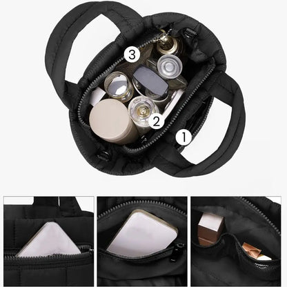 Adjustable Quilted Tote Bag Nylon Detachable Strap Puffer Bag Large Capacity with Zipper Crossbody Bag Travel