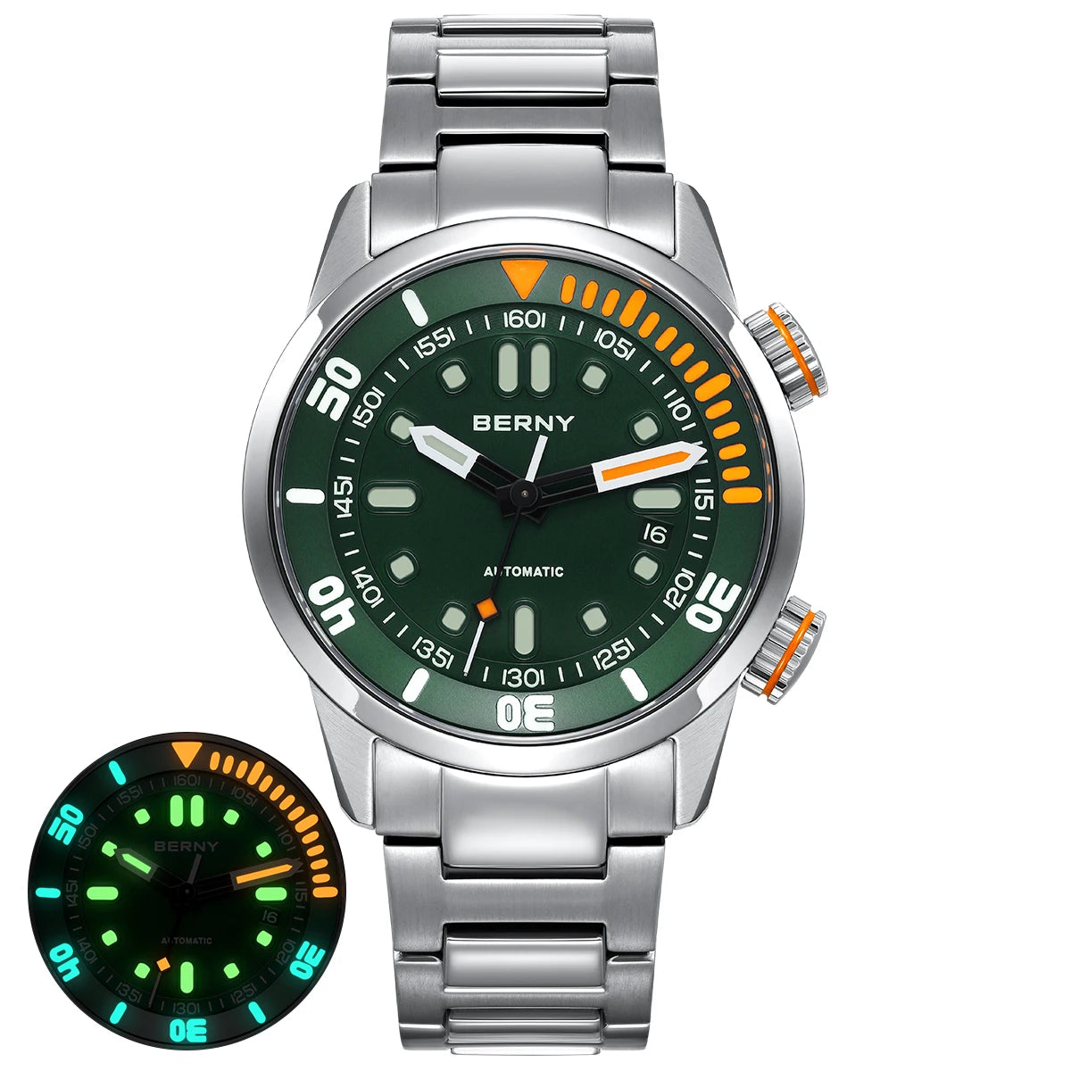 BERNY 20Bar Diver Men Mechanical Watch Miyota 8215 Super Luminous Sapphire Swiming Automatic Self Wind Silicone Men Wristwatch