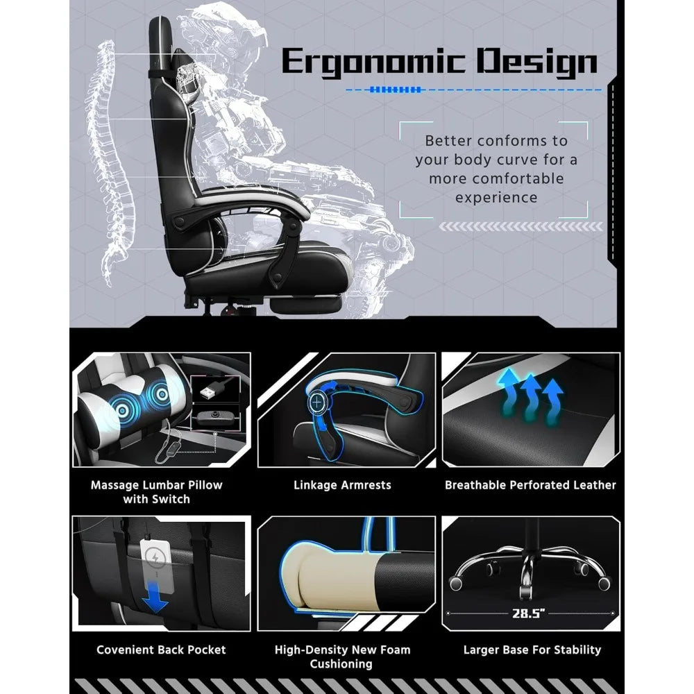 Office Chair, Chair w/ Massage Lumbar Support & Footrest Height  Adjustable Ergonomic w/ Swivel Seat & Headrest, Office Chair