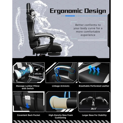 Office Chair, Chair w/ Massage Lumbar Support & Footrest Height  Adjustable Ergonomic w/ Swivel Seat & Headrest, Office Chair
