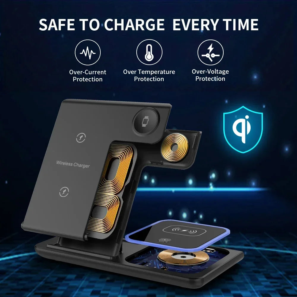 Foldable Phone Wireless Charger Station For iPhone 16 15 14 13 12 Pro Max Apple Watch 10/9/8/7/6 AirPods 3/2 Fast Charging Dock