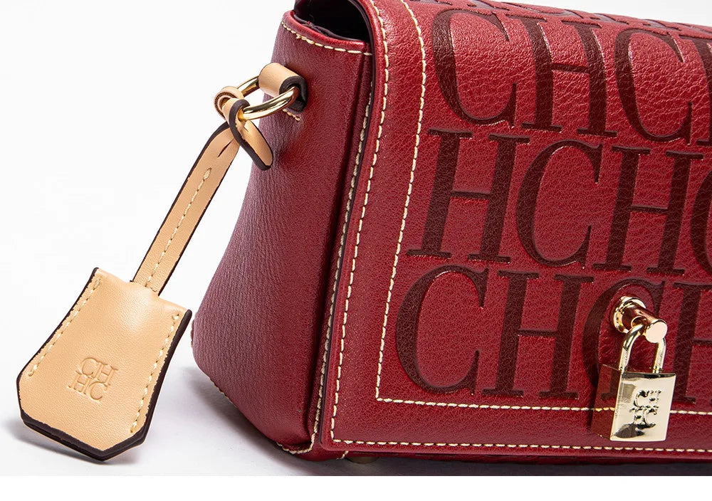 Fashion Design Model Metal Accessories Buckle Women's Shoulder Bag Luxury Brand 2025 Fashion Solid Colour Printed Head Bag RELUX.STORE