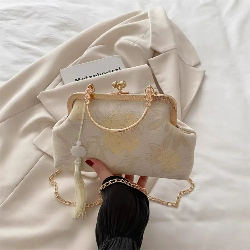 Flower Pattern Chinese Style Handbag Cheongsam Accessories Elegant Hanfu Clutch Bag Single Shoulder with Pendant RELUX.STORE