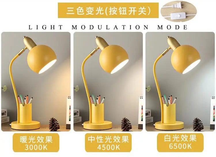 Nordic Iron Art LED Macaron Desk Lamp Eye Protection Dimming Metal Pen Holder Table Lamp Living Room Bedroom Home Decor Lighting