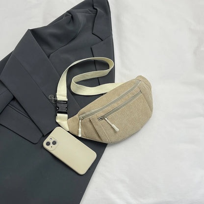 Women Waist Bag Corduroy Student Shoulder Handbag Crossbody Chest Breast Bag Fanny Pack Fashion Phone Female Bum Belt Purse