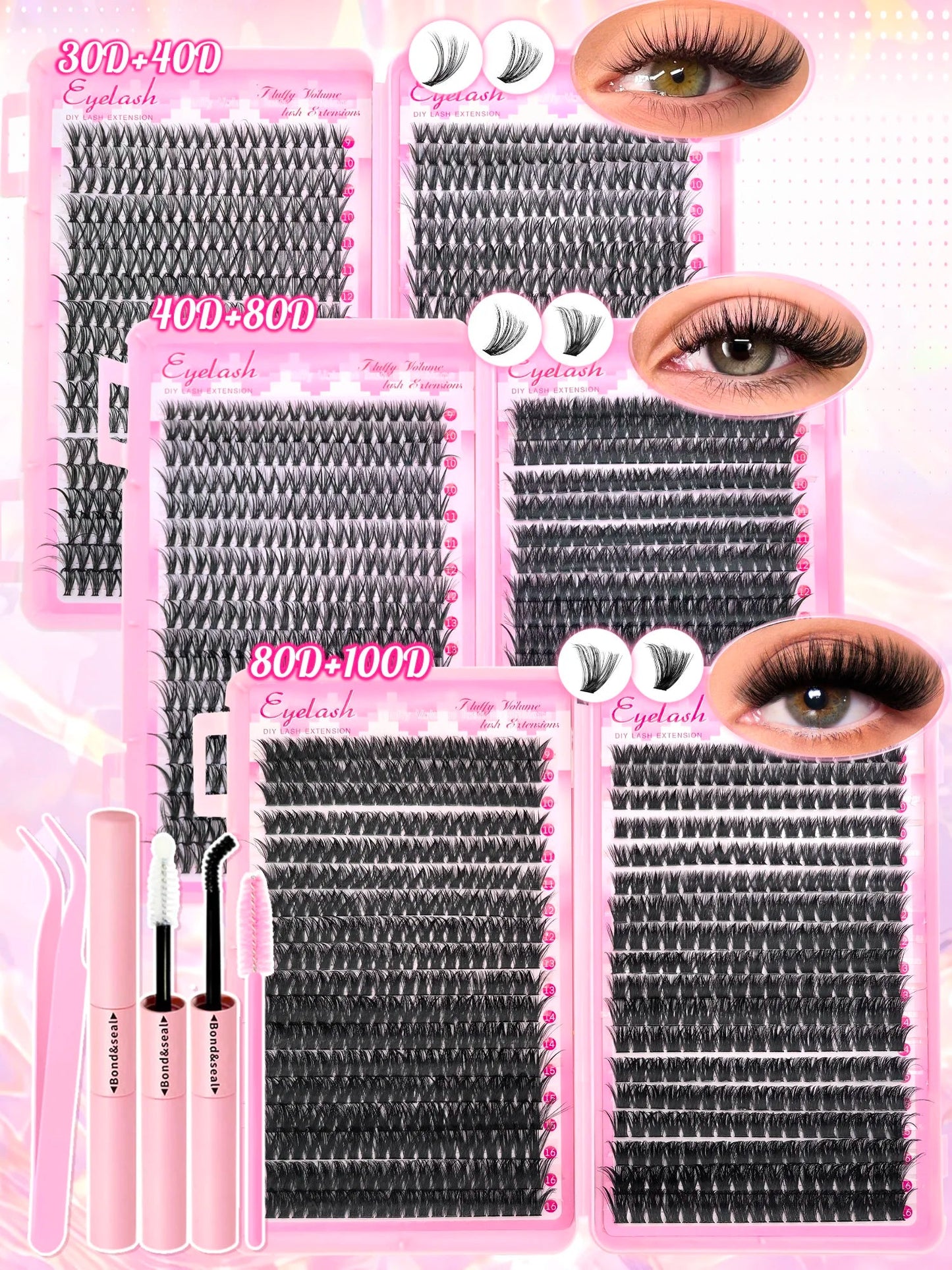 DIY Lash Extension Kit 720pcs Lash Clusters Individual Eyelashes Kit with Lash Bond and Seal Wispy Natural Mange Lashes RELUX.STORE