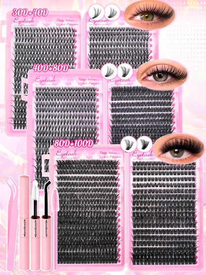 DIY Lash Extension Kit 720pcs Lash Clusters Individual Eyelashes Kit with Lash Bond and Seal Wispy Natural Mange Lashes RELUX.STORE