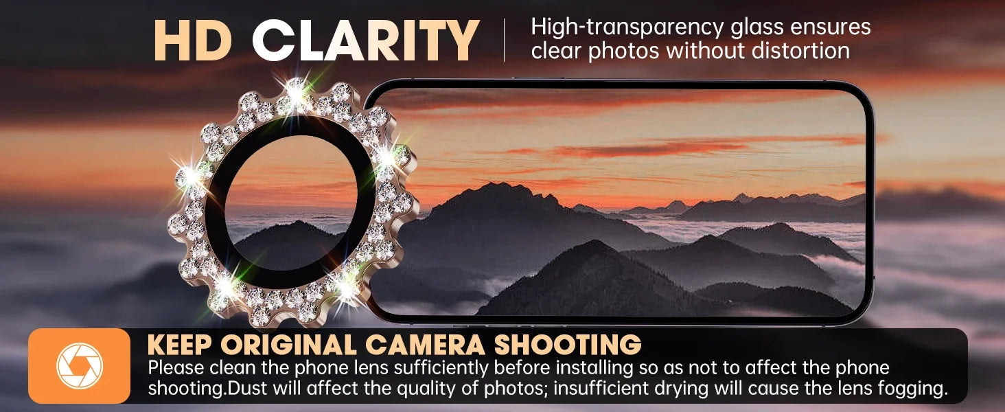 2-3Pcs Bling 3D Metal Gear Design Diamond Camera Lens Glass Protector For IPhone 16 17 Pro Max 16Plus Case Friendly Rings RELUX.STORE