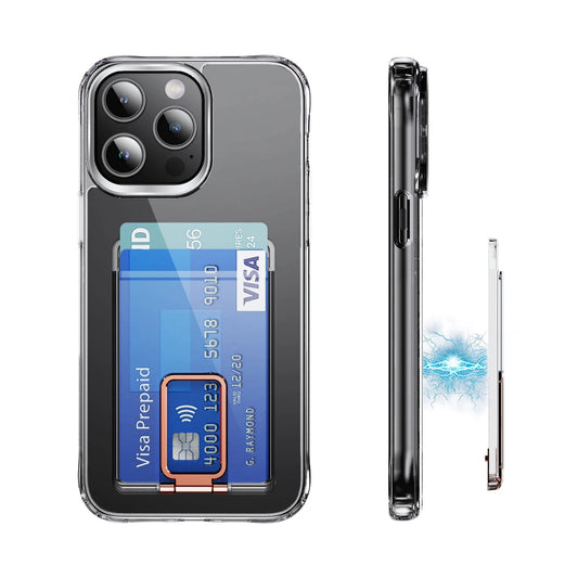 Strong Transparent Magnetic For Magsafe Card Wallet Metal Stand Holder Clear Case For iPhone Card Phone Back Bag Adsorption RELUX.STORE