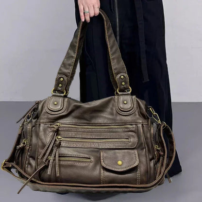 Ladies' fashion Y2K spicy girl retro vintage vintage vintage tote bag, large capacity vintage multi pocket shoulder bag