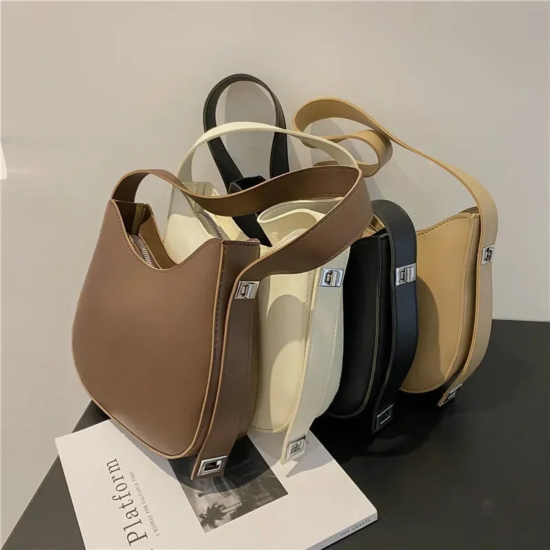 New Trendy and Fashionable Shoulder Underarm Bag PU Leather Solid Color Tote Handbag Luxury Brand Female Portable Shoulder Bag RELUX.STORE