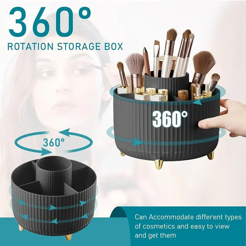 360° Rotating 5 Slot Makeup Brushes Holder Organizer Multi-Functional Desk Storage Cosmetics Storage for Vanity Desktop Bathroom RELUX.STORE