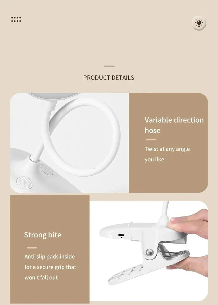 Led Table Lamp USB Rechargeable Night Light With Folding Clamp Study Stand Read Lamp Touch 3 Modes Dimming Eye Protection Light