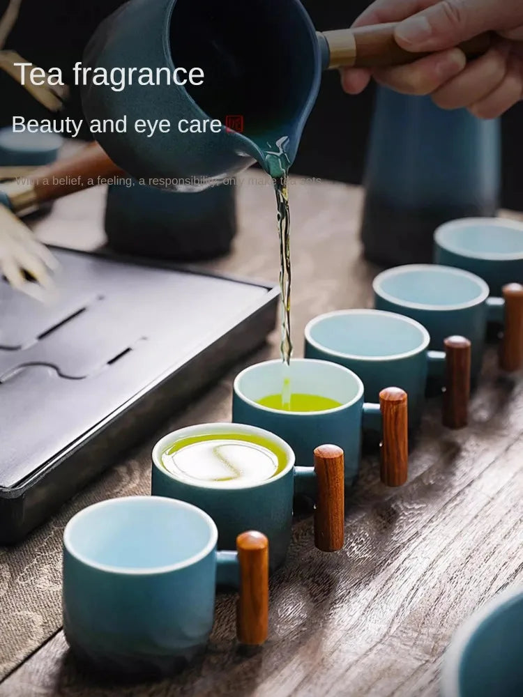 Handmade Ceramic Coffee Mug with Wooden Handle - Retro Tea Cup, Office Water Cup Filter Design, Unique Birthday Gift