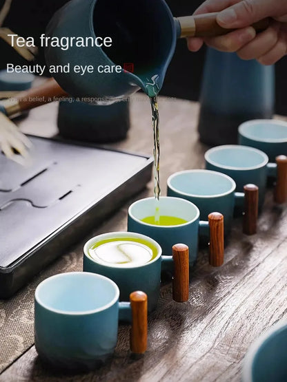 Handmade Ceramic Coffee Mug with Wooden Handle - Retro Tea Cup, Office Water Cup Filter Design, Unique Birthday Gift