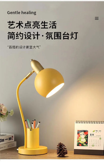 Nordic Iron Art LED Macaron Desk Lamp Eye Protection Dimming Metal Pen Holder Table Lamp Living Room Bedroom Home Decor Lighting