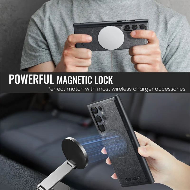 2 In 1 Magsafe Magnetic Leather Flip Phone Case for Samsung S25 S24 S23 S22 Ultra Plus FE Wallet Cover Cards Holder Pocket Cover