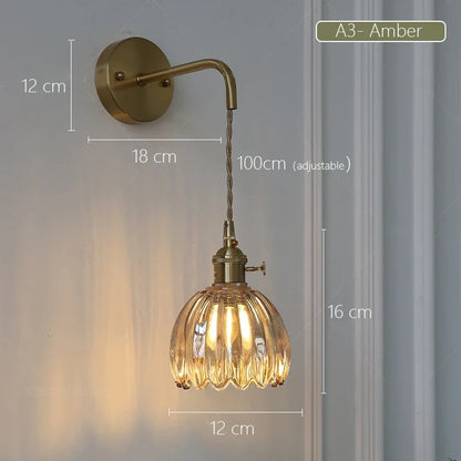 Modern Japanese Retro Floral Glass Wall Lamp Modern Simple Bedside Lamp For Bedroom Study Led Mirror Light Nordic Wall Sconce