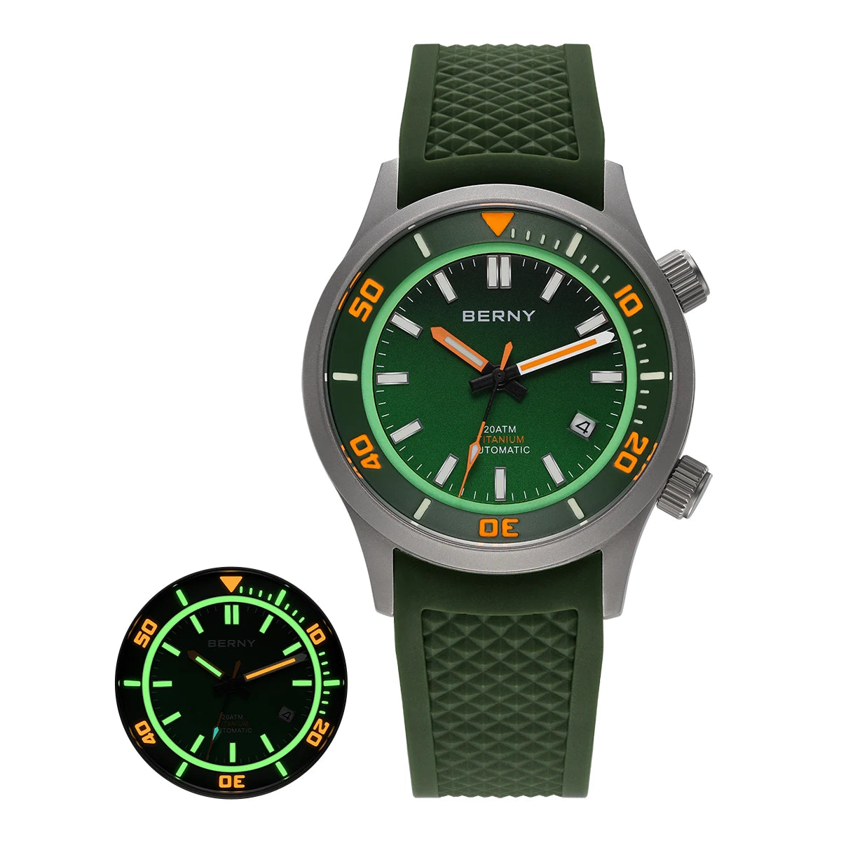 BERNY Automatic Full Titanium Diver Watch for Men Supper Luminous Sappire AR coated Miyota 8215 Compressor Mechanical Dive Watch