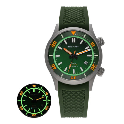 BERNY Automatic Full Titanium Diver Watch for Men Supper Luminous Sappire AR coated Miyota 8215 Compressor Mechanical Dive Watch