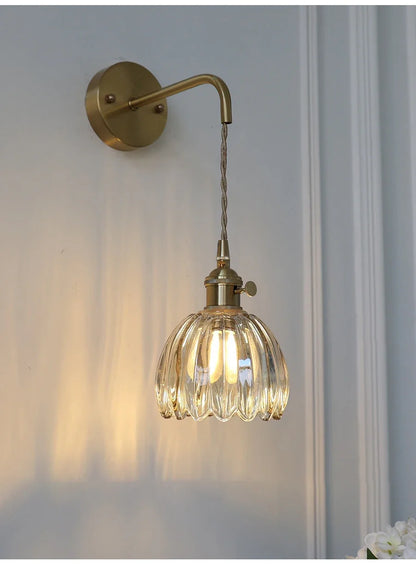 Modern Japanese Retro Floral Glass Wall Lamp Modern Simple Bedside Lamp For Bedroom Study Led Mirror Light Nordic Wall Sconce