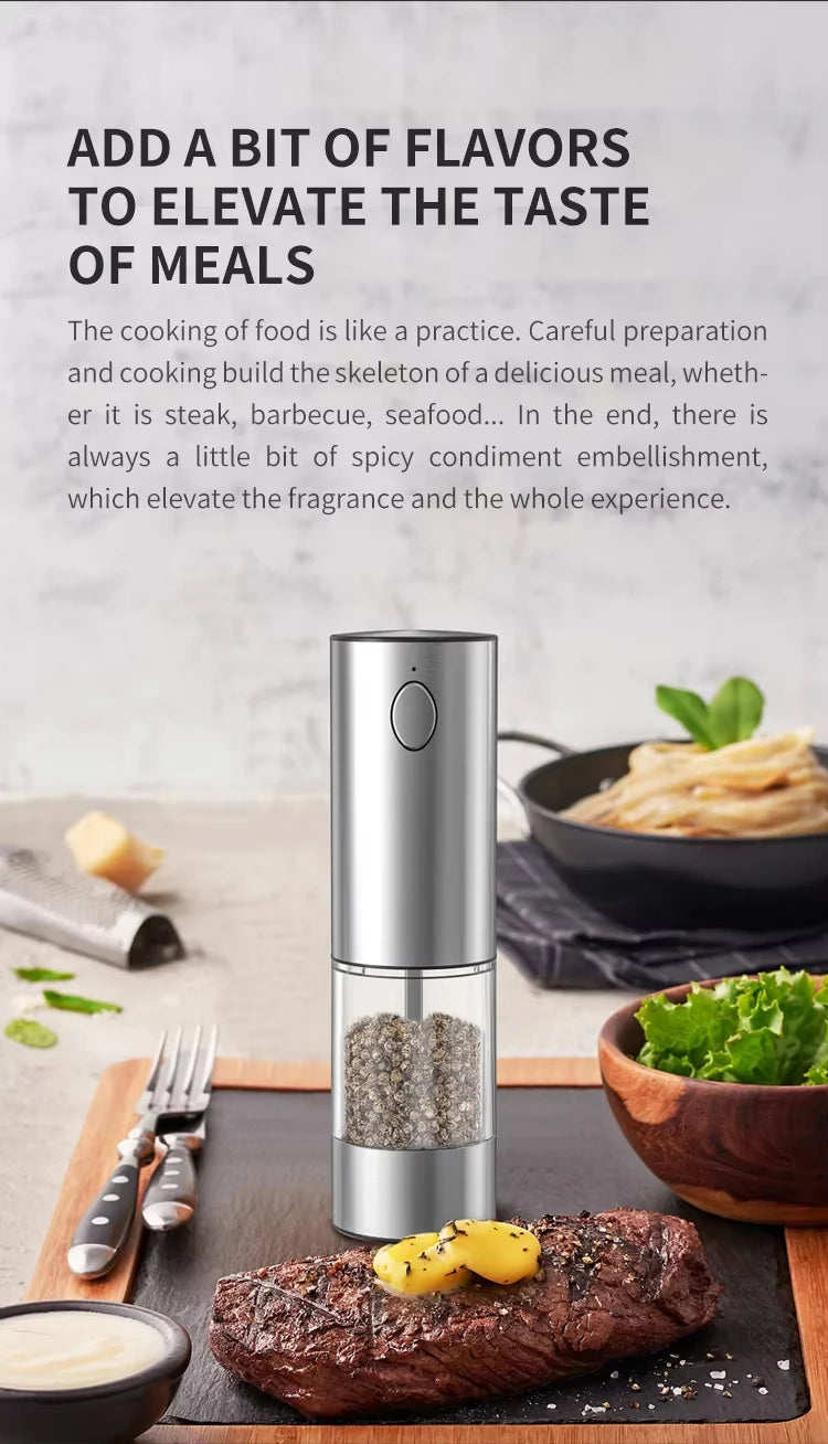 1/2pcs Automatic Pepper Grinder Salt And Pepper Grinder USB Rechargeable Adjustable Coarseness Spice Mill for Kitchen Tool