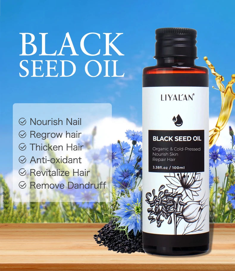 100ml Black Cumin Seed Oil For Hair Growth Thicken Hair Cold Pressed Liquid Nourish Nail Skin Anti-oxidant Body Massage RELUX.STORE