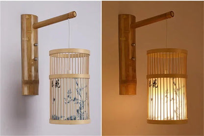 SAMAN Modern Bamboo Art Wall Lamp Bamboo Weaving Creative Living Room Restaurant Bedroom StudyTea Homestay LED Retro Wall Light