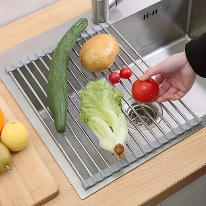 Silicone Stainless Steel Fruit & Vegetable Dish Drainer Kitchen Sink Shelf Kitchen Tools Sponge Holder Kitchen Tools  Strainer