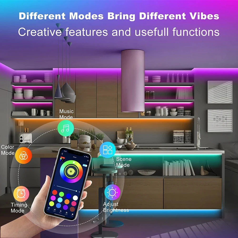 Bluetooth LED Strip Lights Smart SMD 5050 APP Remote Control Flexible Ribbon Diode Lamp Tape TV Backlights Game Room Home Decor RELUX.STORE