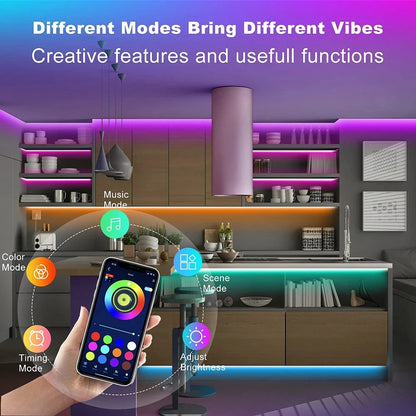 Bluetooth LED Strip Lights Smart SMD 5050 APP Remote Control Flexible Ribbon Diode Lamp Tape TV Backlights Game Room Home Decor RELUX.STORE