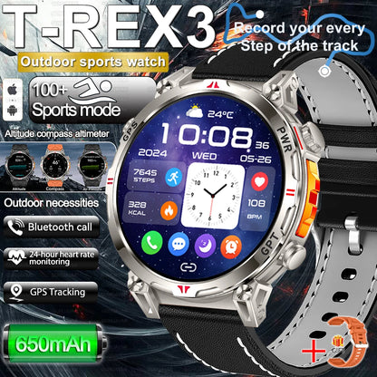 2025 New Military AMOLED HD SmartWatch 650Mah Battery GPS Compass 5ATM Waterproof Tactics 100+ Sport BT call Smart Watch For Men