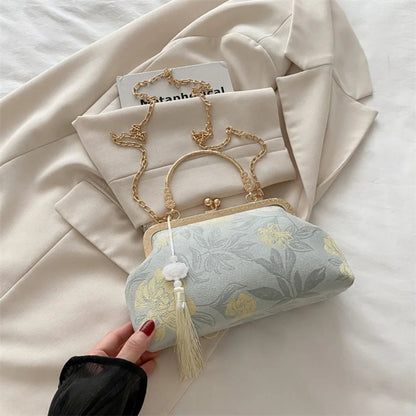 Flower Pattern Chinese Style Handbag Cheongsam Accessories Elegant Hanfu Clutch Bag Single Shoulder with Pendant RELUX.STORE