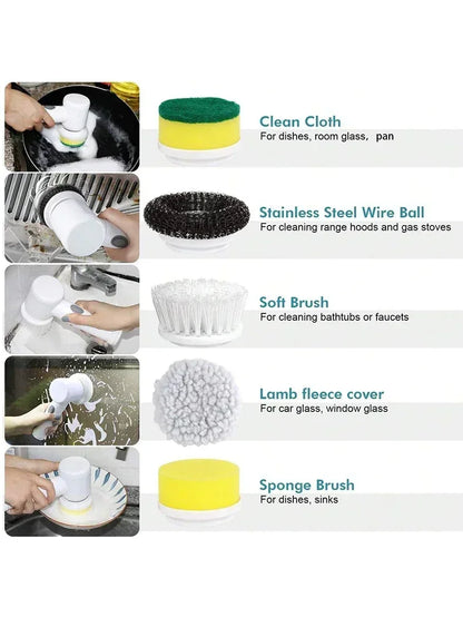 Electric Spin Scrubber Cordless Spin Scrubber with 5 Replaceable Brush Heads and Adjustable Extension Handle,5 in 1CleaningBrush
