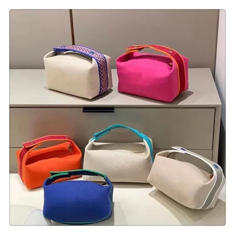 2024 New Large Capacity Canva Makeup Bag Soft Texture Fashionable Women's Shoulder Bag Color Blocking Handbag From China RELUX.STORE