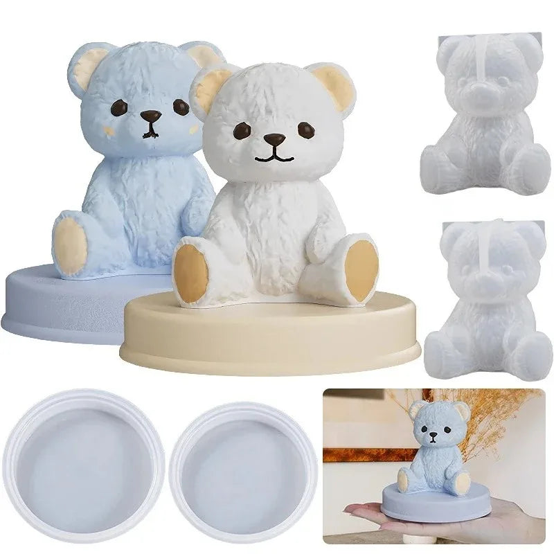 Smiling Teddy Bear Silicone Candle Mold 3D Animal Soap Resin Crafts Plaster Making Kit Handmade Ice Cube Mould Home Decor Gift RELUX.STORE
