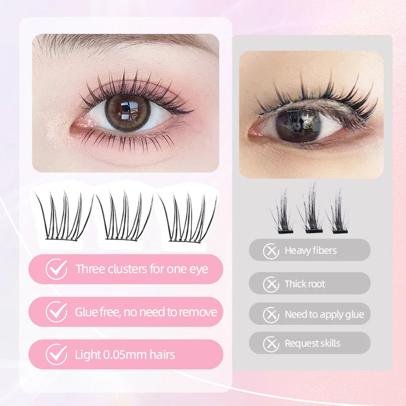 Yelix Self-adhesive Glue Free False Eyelashes Reusable DIY Segmented DIY Lashes Clusters No Glue Needed Natural Soft Lashes RELUX.STORE