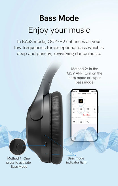 QCY H2 H2 Pro Wireless Headphones Bluetooth 5.3 BASS Mode Hifi Stereo Headset Over the Ear Gaming Earphones Dual Device Connect