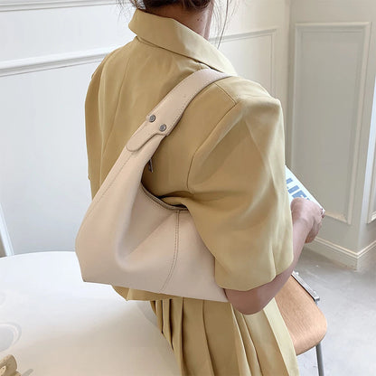 Women Simple Shoulder Purse PU Leather Soft Hobo Bags Solid Color Casual Armpit Handbag Girls Outdoor Daily Bag RELUX.STORE