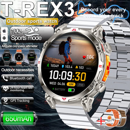 2025 New Military AMOLED HD SmartWatch 650Mah Battery GPS Compass 5ATM Waterproof Tactics 100+ Sport BT call Smart Watch For Men