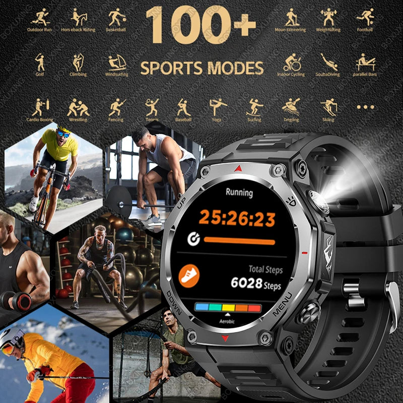 T-Rex 3 GPS Smart Watch 5ATM Waterproof 1.43 inch AMOLED HD Screen BT Call Flashlight Military Sport Smartwatches Men 2025 New