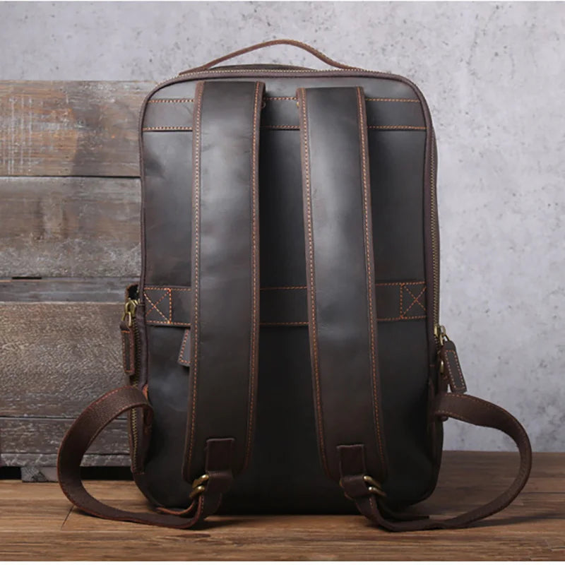 Vintage Crazy Horse Genuine Leather Backpack Men Backpack Laptop Leather Daily Bagpack Male Rucksack Trave Hiking Knapsack Large