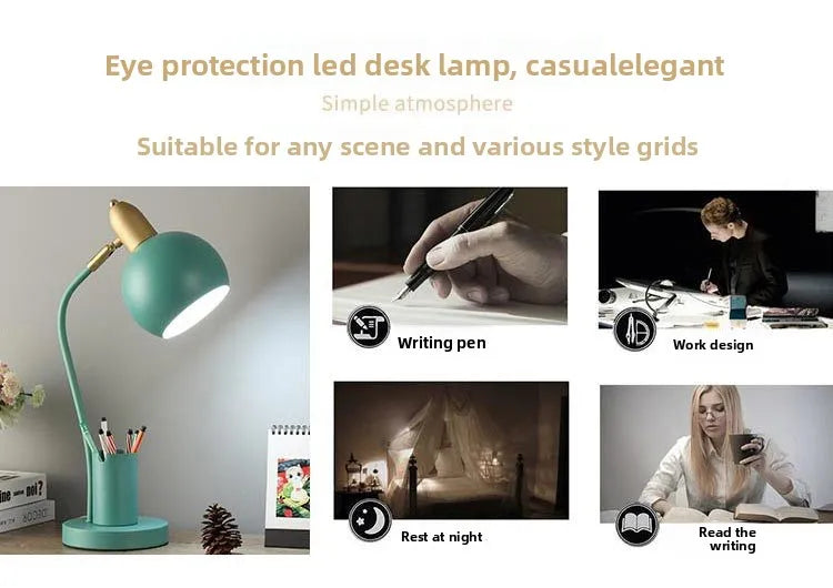 Nordic Iron Art LED Macaron Desk Lamp Eye Protection Dimming Metal Pen Holder Table Lamp Living Room Bedroom Home Decor Lighting