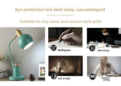 Nordic Iron Art LED Macaron Desk Lamp Eye Protection Dimming Metal Pen Holder Table Lamp Living Room Bedroom Home Decor Lighting