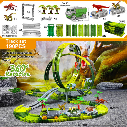 Magic Climbing Track train,Create A Dinosaur World Road Race Tracks, Flexible Track Playset for 3 4 5 6 Year Old Boys Girls Gift