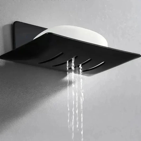 1pc  Black carbon steel soap box, non perforated wall mounted bathroom soap box, bathroom soap holder, soap storage rack